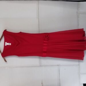 Liz Claiborne Red Sleeveless Dress SZ10 Drop Waist Flowy Soft Retro Chic Wedding